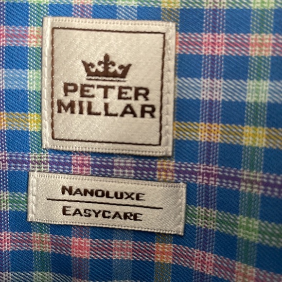 Peter Millar Mini-Plaid multi blue-green-purple- Button down long sleeve XL - Picture 6 of 7